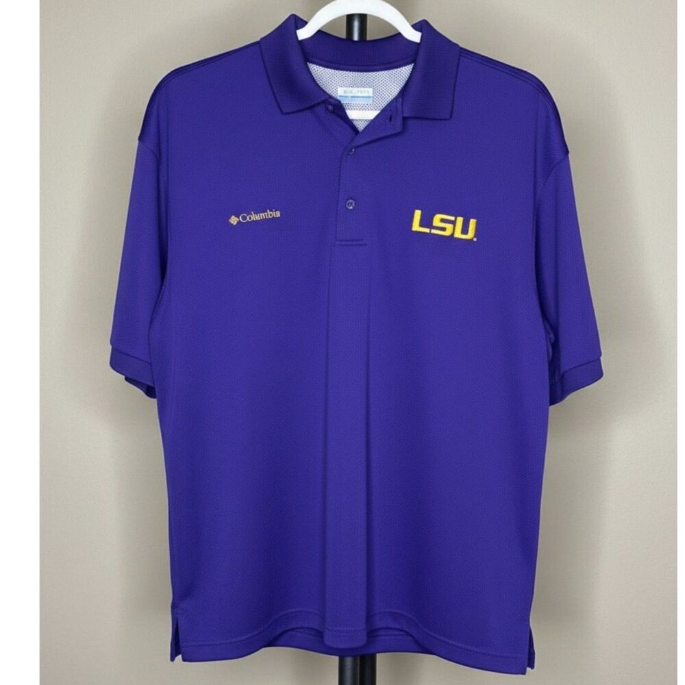 COLUMBIA LSU TIGERS OMNI-SHADE PERFORMANCE WEAR COLLEGIATE PFG POLO SHIRT LARGE